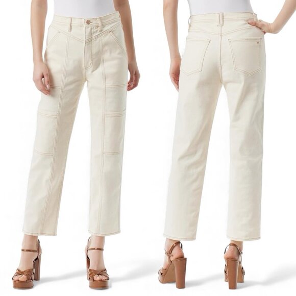 Jessica Simpson Slim Straight Cargo Ankle Jeans Size 26 Trouser High Rise Ecru - Picture 10 of 12